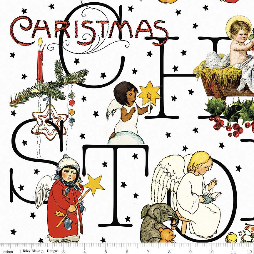 1/2 yard ALL ABOUT CHRISTMAS by J Wecker Frisch for Riley Blake Design Good News Black