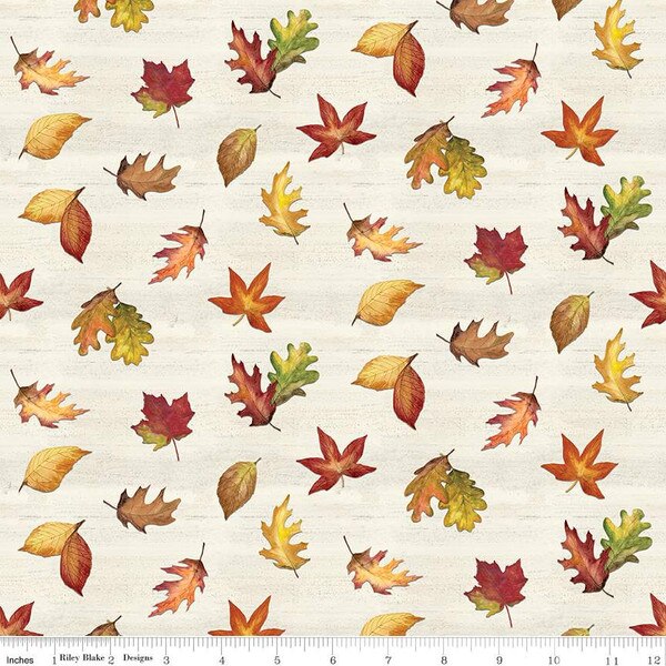 Fall Pattern Cream Covered Bridges in Fall Leaf Toss Cream | Riley Blake Designs