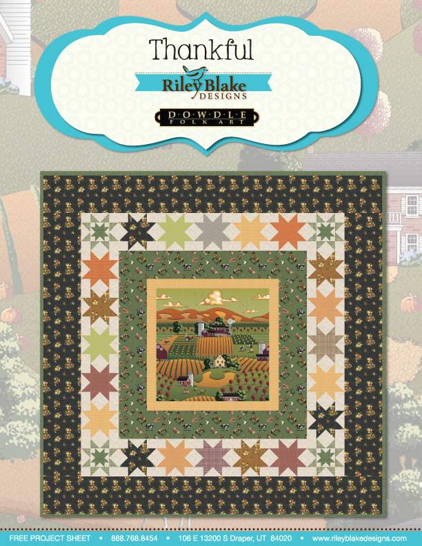 “Thankful” Free Autumn Quilt Pattern designed by Dowdle Folk Art from Riley Blake Designs