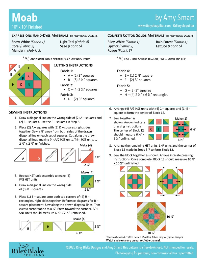 2023 RBD Block Challenge Patterns Riley Blake Designs