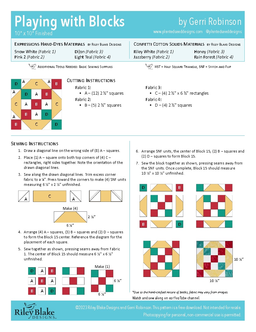2023 RBD Block Challenge Patterns Riley Blake Designs