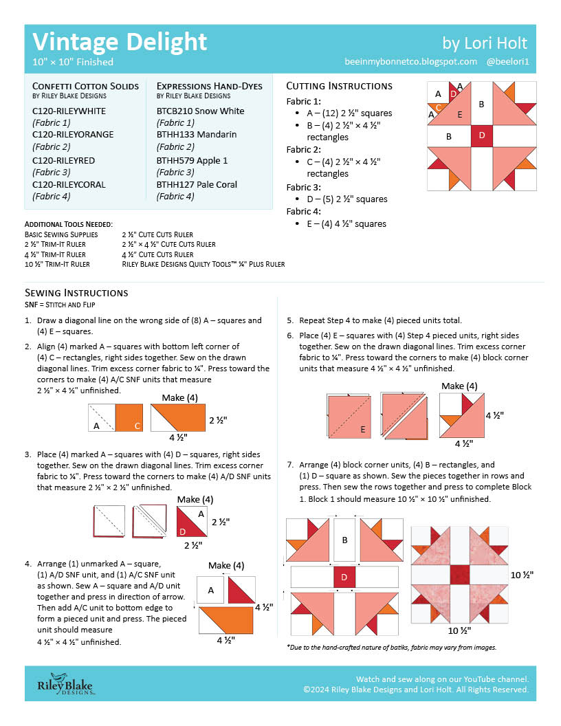 2025 RBD Block Challenge Patterns Riley Blake Designs